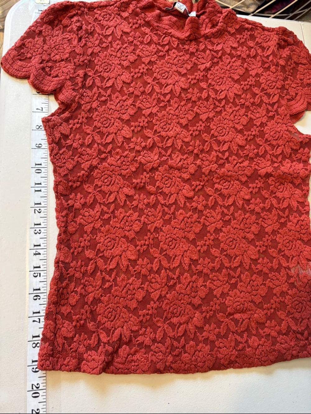Haute Monde Rust Red Tshirt Cap Sleeves Size Small Dainty Fem Artsy Feminine Y2K - Picture 7 of 9